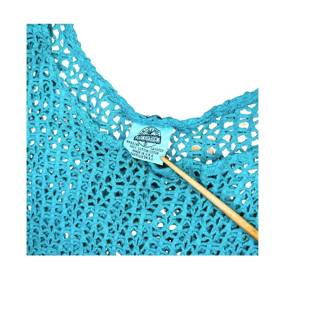 SOLD vintage 90s teal knit cotton mesh shirt size large - Picture 7 of 8
